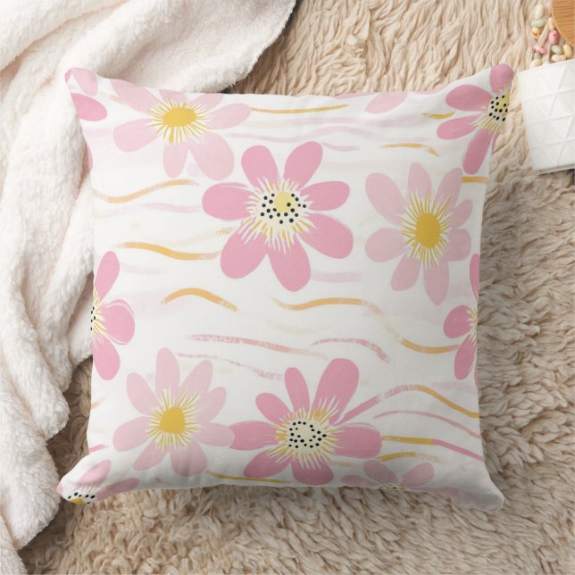 Pastel Retro Floral (4) Throw Pillow (Blanket)