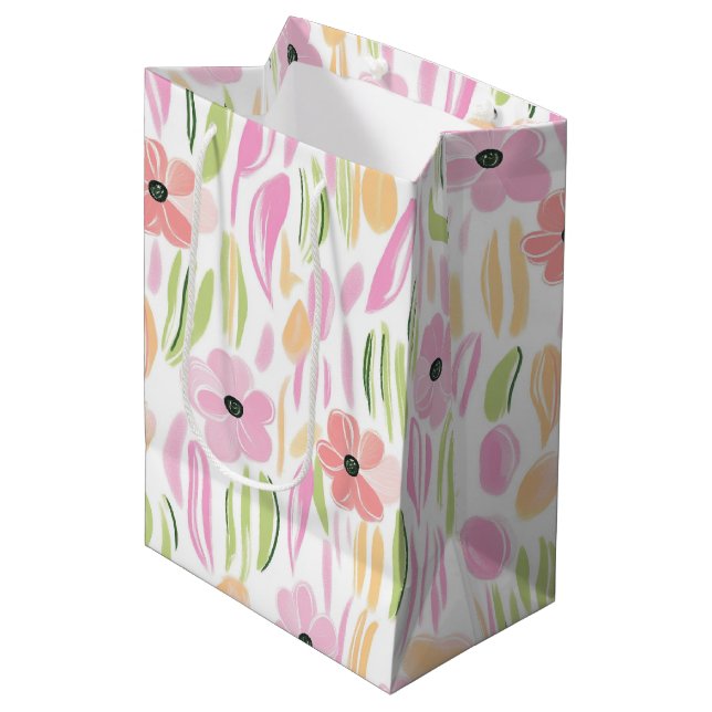 Pastel Retro Floral (5) Medium Gift Bag (Front Angled)