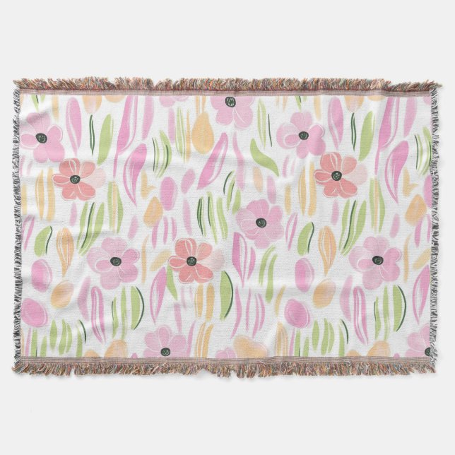 Pastel Retro Floral (5) Throw Blanket (Front)