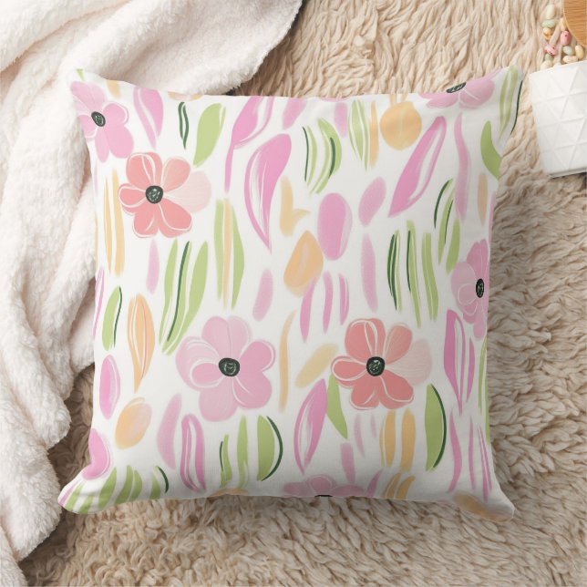 Pastel Retro Floral (5) Throw Pillow (Blanket)