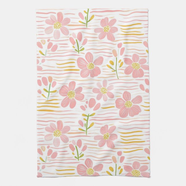 Pastel Retro Floral (6) Kitchen Towel (Vertical)
