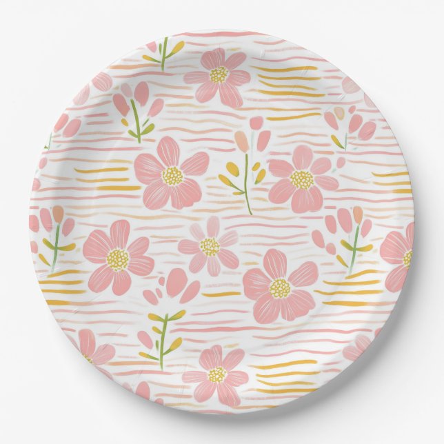 Pastel Retro Floral (6) Paper Plates (Front)