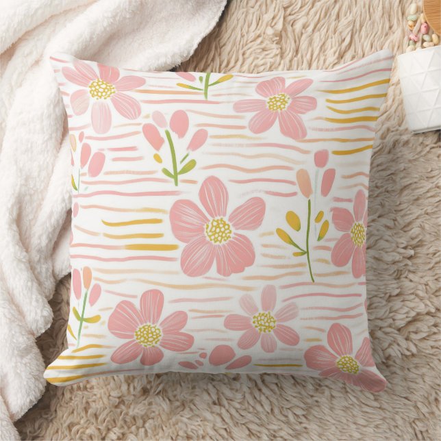Pastel Retro Floral (6) Throw Pillow (Blanket)