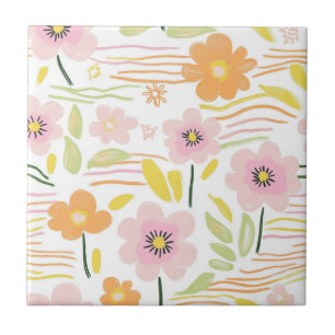 Pastel Retro Floral (7) Ceramic Tile