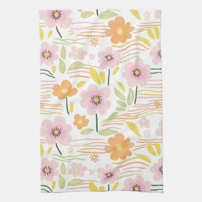 Pastel Retro Floral (7) Kitchen Towel (Vertical)