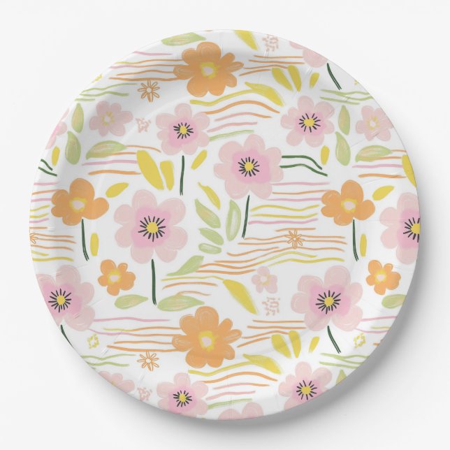 Pastel Retro Floral (7) Paper Plates (Front)