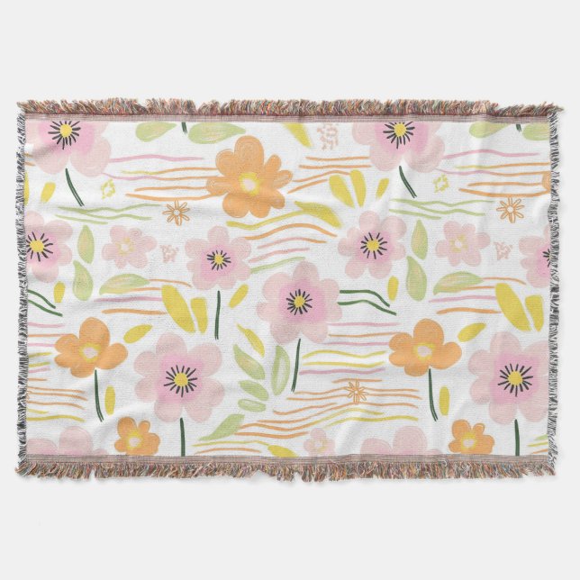Pastel Retro Floral (7) Throw Blanket (Front)