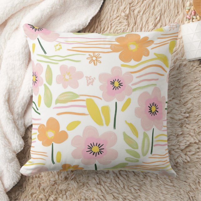 Pastel Retro Floral (7) Throw Pillow (Blanket)