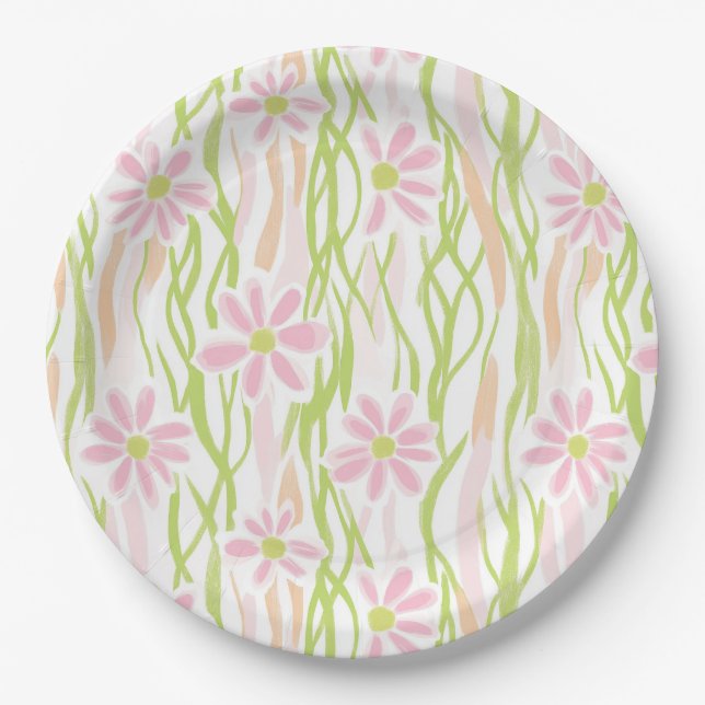 Pastel Retro Floral (8) Paper Plates (Front)