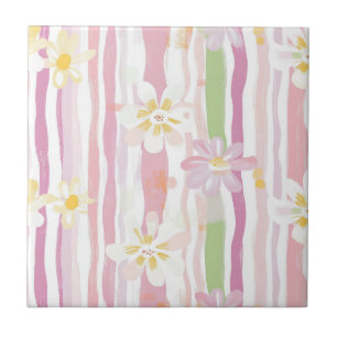 Pastel Retro Floral (9) Ceramic Tile