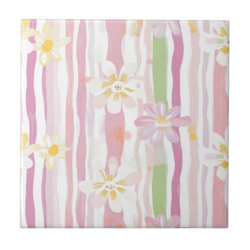 Pastel Retro Floral (9) Ceramic Tile