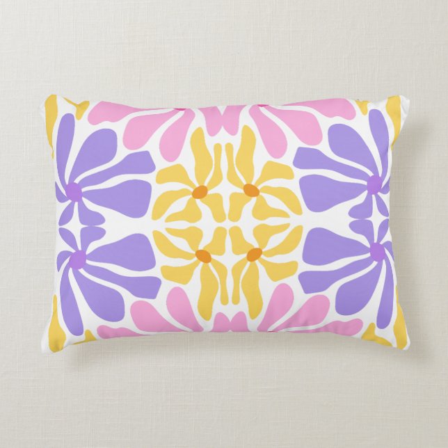 Pastel Retro Floral - Vibrant Kaleidoscope Pattern Accent Pillow (Front)