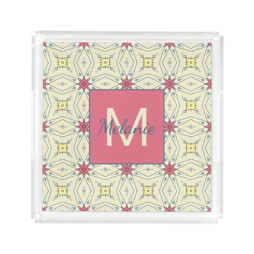 Pastel Retro Geometric Elegant Personalised Acrylic Tray