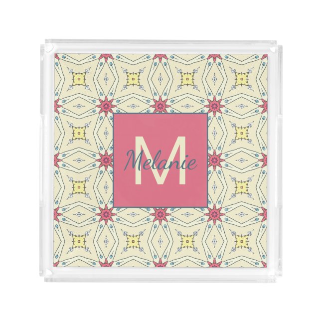 Pastel Retro Geometric Elegant Personalised Acrylic Tray (Front)