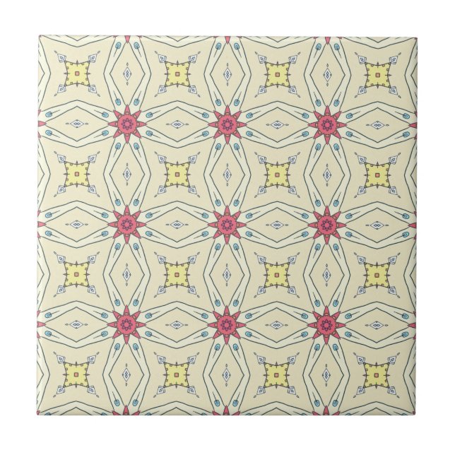 Pastel Retro Geometric Pattern Ceramic Tile (Front)
