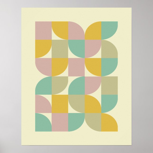 Pastel Retro Geometric Squares Petals Mid Century Poster (Front)