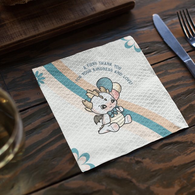 Pastel Retro Gray Blue Balloons Baby Dragon Napkins (Creator Uploaded)