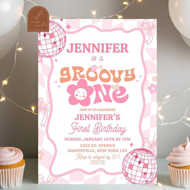 Pastel Retro Groovy One Birthday Invitation (Creator Uploaded)