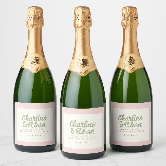 Pastel Retro Handwriting wedding Sparkling Wine La Sparkling Wine Label (Bottles)