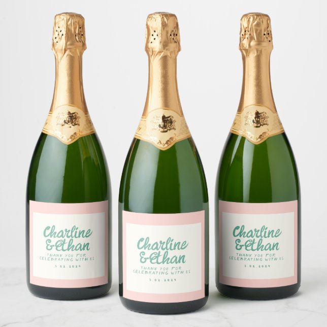 Pastel Retro Handwriting wedding Sparkling Wine Label (Bottles)