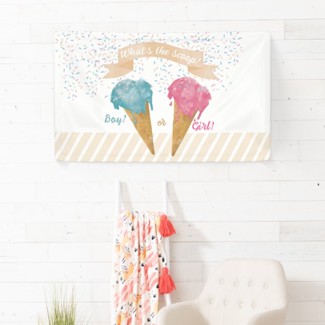 Pastel Retro Ice Cream Gender Reveal Party  Banner (Insitu)
