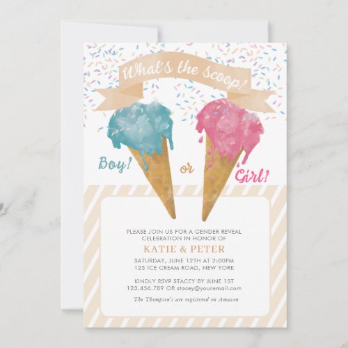 Pastel Retro Ice Cream Gender Reveal Party Invitation