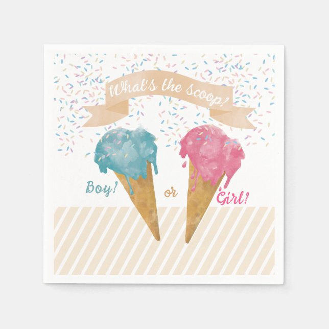 Pastel Retro Ice Cream Gender Reveal Party  Napkins (Front)