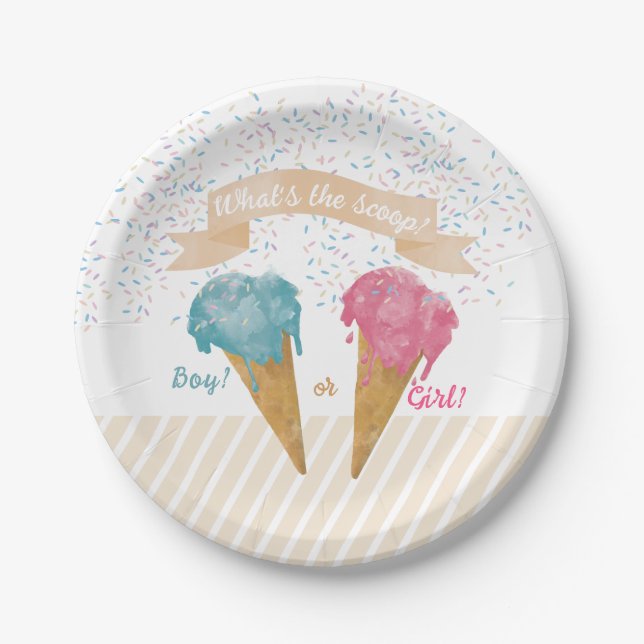 Pastel Retro Ice Cream Gender Reveal Party  Paper Plates (Front)
