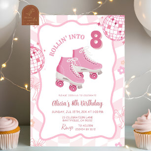 Pastel Retro Let's Skate Birthday party Invitation