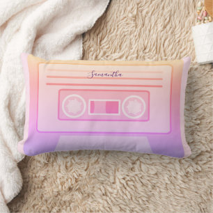 Pastel Retro Light Pink 90s y2k Cassette Dorm Lumbar Pillow
