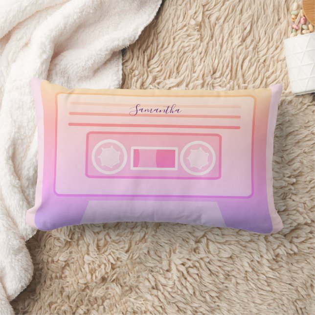 Pastel Retro Light Pink 90s y2k Cassette Dorm Lumbar Pillow (Blanket)