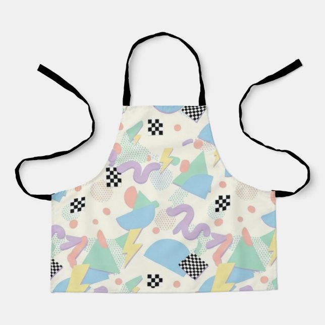 Pastel Retro Memphis Pattern Swirls Apron (Front)