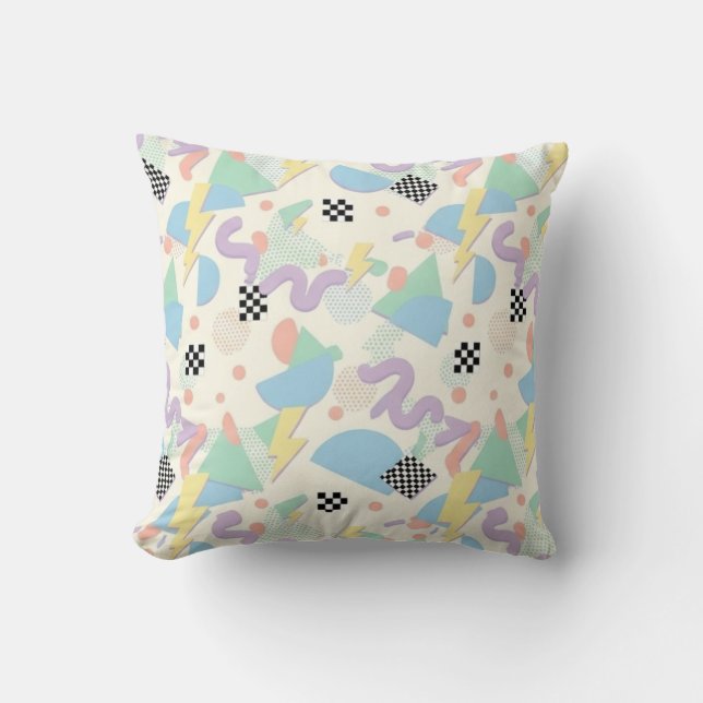 Pastel Retro Memphis Pattern Swirls Throw Pillow (Front)