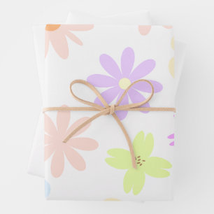 Pastel Retro Mod Flowers, 80s, 90s Style Wrapping Paper Sheets