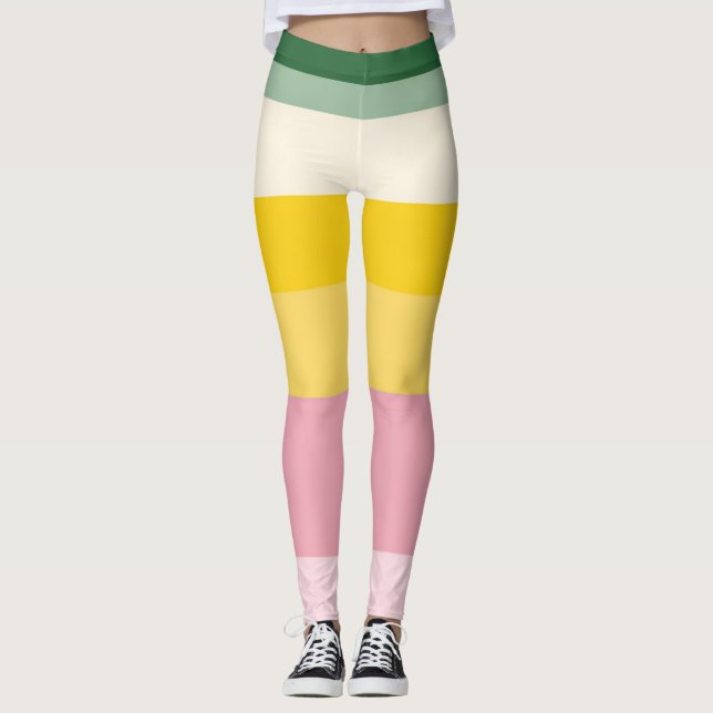 Pastel Retro Pattern | Color Block Leggings (Front)