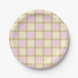 Pastel Retro Pink, Blue and Yellow Checkers Paper Plates