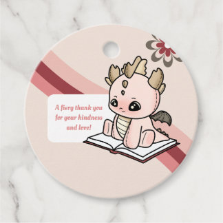 Pastel Retro Pink Brown Baby Dragon Thank you Favor Tags