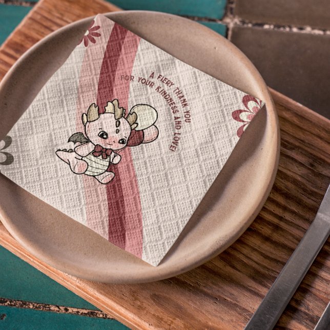 Pastel Retro Pink Cute Balloons Baby Dragon Napkins (Creator Uploaded)