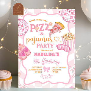 Pastel Retro Pizza and Pajamas Party Invitation