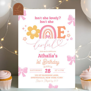 Pastel Retro Rainbow Onederful 1st Birthday Invitation