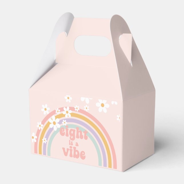 Pastel Retro Rainbow with Daisies Eight is a Vibe Favor Boxes (Front Side)