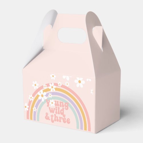 Pastel Retro Rainbow with Daisies Young Wild Three Favor Boxes