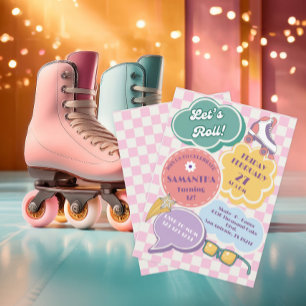 Pastel Retro Roller Skating Party Invitation