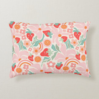 Pastel retro strawberry accent pillow