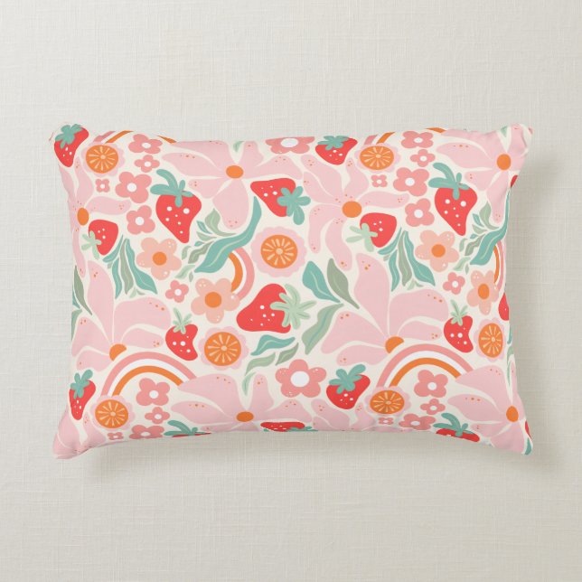 Pastel retro strawberry  accent pillow (Front)