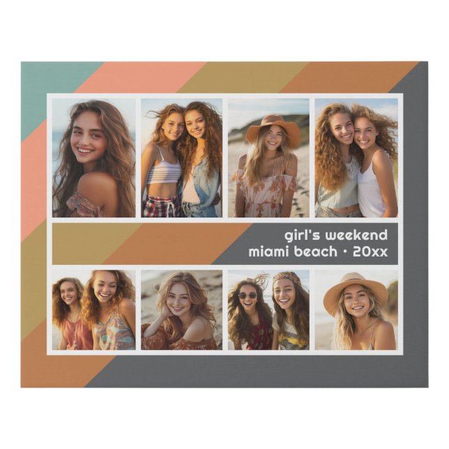 Pastel Retro Stripe 8 Photo Collage Girls Weekend Faux Canvas Print (Front)