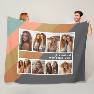 Pastel Retro Stripe 8 Photo Collage Girls Weekend Fleece Blanket