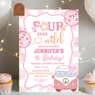 Pastel Retro Van Fourever Wild Groovy Birthday Invitation