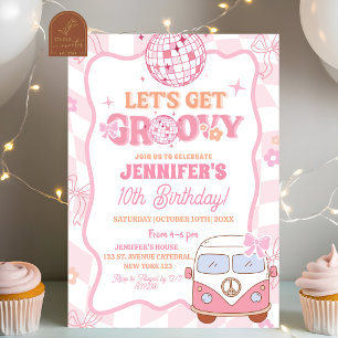 Pastel Retro Van Groovy Birthday Party Invitation