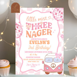 Pastel Retro Van Groovy Little Miss Threenager Invitation